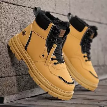 Мужские зимние ботинки больших размеров с флисовой подкладкой — теплые, с толстой подошвой для зимнего активного отдыха и походов 39 зелёный