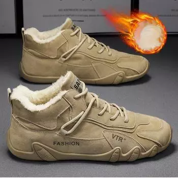 Мужские зимние ботинки цвета хаки и серой кожи 2025 года, зимняя платформа, теплая меховая обувь до щиколотки, на шнуровке, модная новинка, лаконичная повседневная рабочая обувь 39 хаки