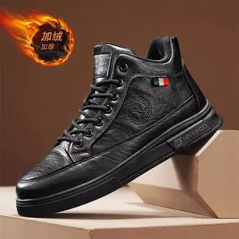 Мужские зимние ботинки для активного отдыха, теплые плюшевые мужские альпинистские ботинки для снега, утолщенные бархатом, износостойкие, в британском стиле, новое поступление 39 чёрный