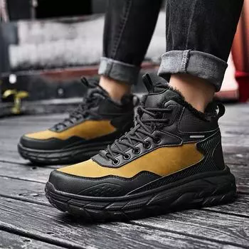 Мужские зимние ботинки для отдыха на открытом воздухе, водонепроницаемые, теплые, с меховой подкладкой, легкие, со шнуровкой, походные ботинки, нескользящие, высокие ботинки для мужчин, походная рабочая обувь 39