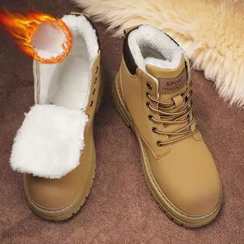 Мужские зимние ботинки для снега из водонепроницаемой кожи, супертеплые мужские ботинки для походов на открытом воздухе, рабочая обувь 39 чёрный