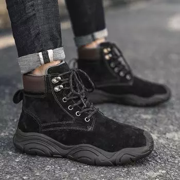 Мужские зимние ботинки для снега, кожаные кроссовки, плюшевые, теплые, мужские ботинки для походов, рабочие, офисные, хлопковые, мужские 38