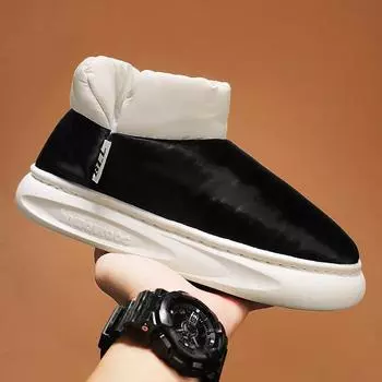 Мужские зимние ботинки для снега по щиколотку, теплые высокие женские ботинки для дома, нескользящие, плюшевые, для пар, для улицы, мужская обувь 36-37 чёрный