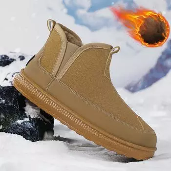 Мужские зимние ботинки для снега, теплые полусапожки из искусственной замши с подкладкой из искусственного меха, нескользящие рабочие ботинки с высоким берцем для прогулок на открытом воздухе, удобные короткие ботинки для мужчин 39