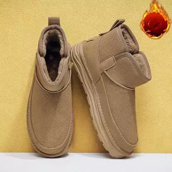 Мужские зимние ботинки для снега, замшевые ботинки «Челси», повседневные, теплые, с меховой флисовой подкладкой, нескользящие, полусапожки, обувь для мужчин, короткие ботинки для прогулок на открытом воздухе 39