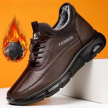 Мужские зимние ботинки из хлопка с флисовой подкладкой, утолщенные, теплые, нескользящие, водонепроницаемые, из кожи и хлопка 39 чёрный