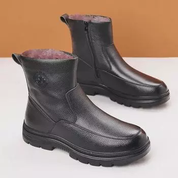 Мужские зимние ботинки из хлопковой кожи, с противоскользящей меховой подкладкой, с высоким голенищем для людей среднего и пожилого возраста. Size 41 чёрный