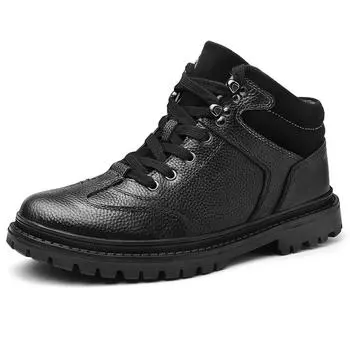 Мужские зимние ботинки из натуральной кожи в стиле ретро, теплые мужские зимние ботинки ручной работы из натуральной кожи 37 чёрный