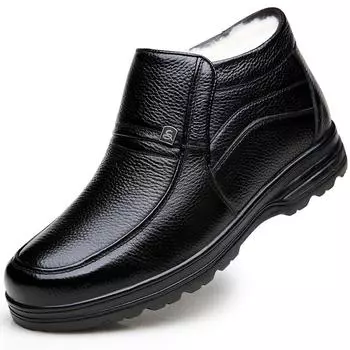 Мужские зимние ботинки из натуральной кожи в стиле ретро, теплые мужские зимние ботинки ручной работы из натуральной кожи 38 чёрный