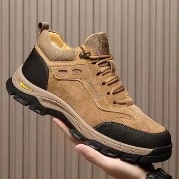 Мужские зимние ботинки из натуральной кожи с бархатной подкладкой 2024 года — толстые, теплые, рабочая обувь для активного отдыха 42 жёлтый