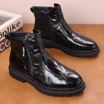 Мужские зимние ботинки из натуральной кожи с высоким берцем — теплые повседневные ботинки Martin с бархатной подкладкой в британском стиле. 43