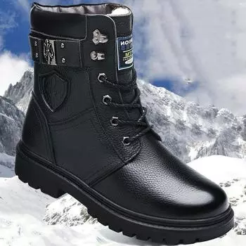 Мужские зимние ботинки из натуральной кожи с высоким берцем: Рабочие ботинки Martin из толстой коровьей кожи с бархатной подкладкой 41 чёрный