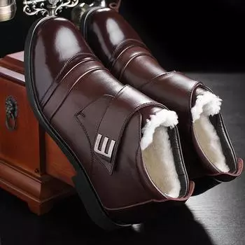 Мужские зимние ботинки из смеси шерсти, размер 38~46, самые теплые кожаные мужские ботинки в русском стиле для зимы 6 чёрный