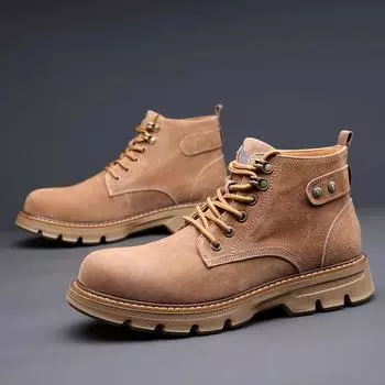 «Мужские зимние ботинки Martin из натуральной кожи 2024 года — британский круглый носок, корейский стиль, для отдыха на природе и снега». 40