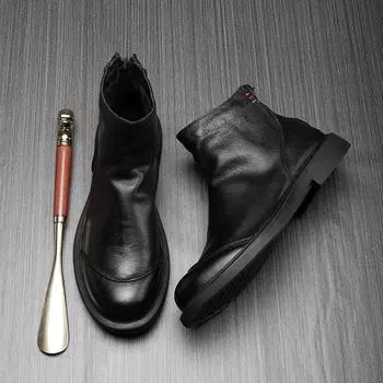 Мужские зимние ботинки Martin средней высоты - British Trend, круглый носок, модные кожаные ботинки на молнии 39