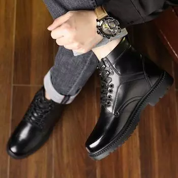 Мужские зимние ботинки Martin: Теплые и стильные рабочие зимние ботинки из натуральной коровьей кожи с шерстяной подкладкой. 44 чёрный