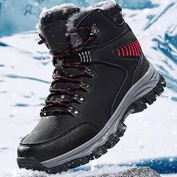 Мужские зимние ботинки Мужские плюшевые высокие походные ботинки Ультралегкие походные ботинки большого размера Теплые походные ботинки из мягкого материала 39 чёрный