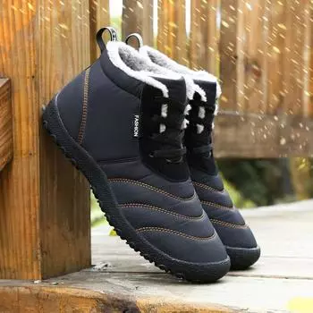 Мужские зимние ботинки на шнуровке, зимние ботильоны для мужчин, теплые мужские ботинки из хлопка на шнуровке, модные плюшевые зимние ботинки, мужские кроссовки на меху 36 чёрный