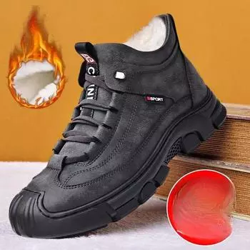 Мужские зимние ботинки на толстой подошве, осень 2024 г., новые мужские хлопковые туфли, плюшевые, теплые, модные, нескользящие, мужские повседневные хлопковые туфли 39 чёрный