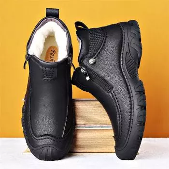Мужские зимние ботинки, непромокаемые кожаные кроссовки, очень теплые мужские ботинки, уличные мужские походные ботинки, рабочая обувь, chaussure homme 6 чёрный
