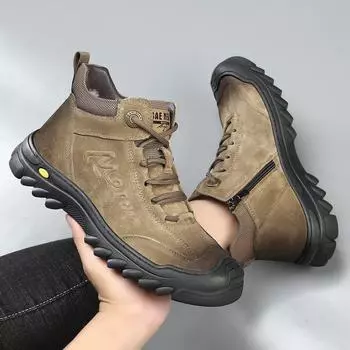 Мужские зимние ботинки: Обувь из натуральной кожи, толстого бархата, с шерстяной подкладкой и хлопком для отдыха на открытом воздухе для тепла 41