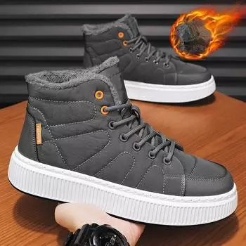 Мужские зимние ботинки осень-зима высокие плюшевые теплые хлопковые ботинки для отдыха в минималистичном стиле для путешествий и спорта нескользящие мягкие 39 чёрный