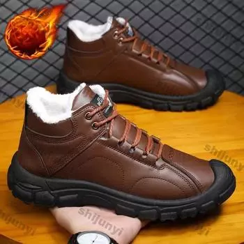 Мужские зимние ботинки, плюшевые, теплые, с толстой подошвой, осенние, новые, мужские, хлопковые, модные, нескользящие, на шнуровке, повседневные, хлопковые туфли 39