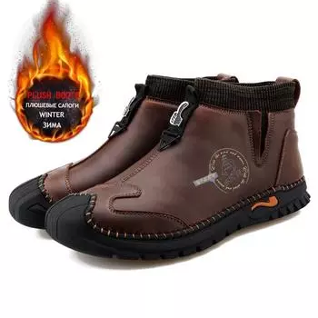 Мужские зимние ботинки, плюшевые, теплые, с толстой подошвой, мужские мотоциклетные ботинки, кожаные, мужские зимние ботинки, осенняя рабочая обувь, ботильоны для мужчин 38