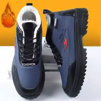 Мужские зимние ботинки по щиколотку, зимние ботинки с подкладкой из искусственного меха, легкие теплые короткие ботинки, нескользящие, удобные, на шнуровке, для работы и ходьбы, для мужчин 39 чёрный
