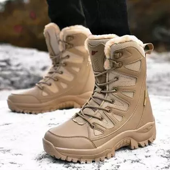 Мужские зимние ботинки с мехом, супертеплые зимние ботинки, мужские зимние походные ботинки, кроссовки, ботинки для пустыни, militares hombre H773 36 верблюд