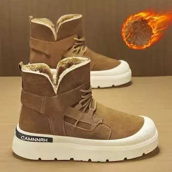 Мужские зимние ботинки с подкладкой из искусственного меха, теплые полусапожки из искусственной замши, нескользящие высокие кроссовки для ходьбы на открытом воздухе, удобные короткие ботинки для мужчин 39 чёрный
