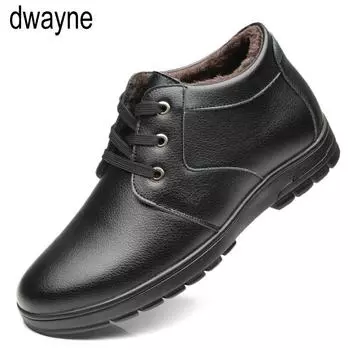 Мужские зимние ботинки с теплым мехом, ретро-амортизация, повседневная обувь из натуральной кожи, мягкая воловья кожа, деловая обувь для мужчин, мужские ботинки 789 38 чёрный