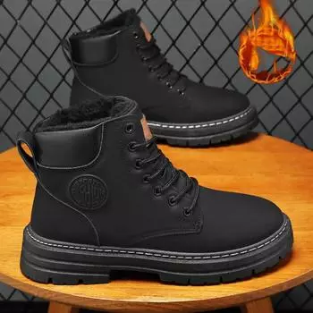 Мужские зимние ботинки с утолщенной подкладкой для защиты от снега, утепленные ботинки в стиле ретро, нескользящие ботинки, высокие ботинки с толстой подошвой 44