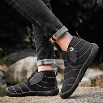 Мужские зимние ботинки Slip-On Anti, водонепроницаемые мужские зимние ботинки для походов на открытом воздухе, хлопковая обувь из флиса, новые бренды с мехом, удобные для работы 36