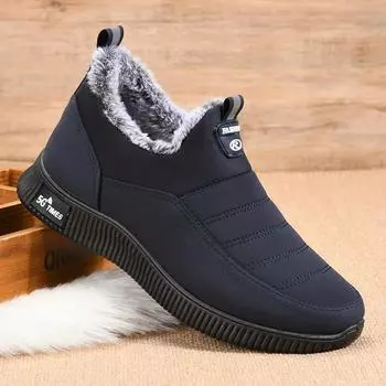 Мужские зимние ботинки Slip-on Snow, легкие хлопковые ботинки для мужчин, теплые ботильоны для активного отдыха, утепленные повседневные ботинки из бархата 39 чёрный