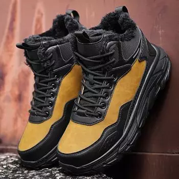 Мужские зимние ботинки, средней высоты, толстая подошва, плюш, нескользящие и износостойкие, большие размеры, зимние ботинки 39 чёрный