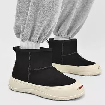 Мужские зимние ботинки, теплая обувь для мужчин, ботинки из коровьей замши, новый тренд 2024 года, персонализированные мужские туфли без застежек с круглым носком, хлопковые ботинки 39 чёрный