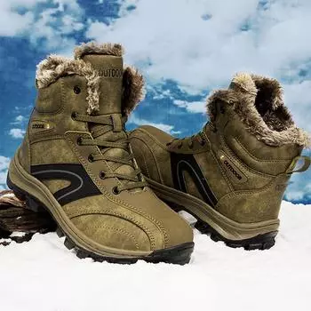 Мужские зимние ботинки, теплые мужские походные ботинки, кожаные мужские ботинки высокого качества с высоким берцем, большие размеры, уличные кроссовки 40 чёрный