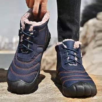Мужские зимние ботинки, теплые рабочие ботинки для пустыни с мехом, синие походные ботинки большого размера, водонепроницаемые EU: 40 чёрный