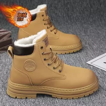 Мужские зимние ботинки, теплые, высокие, плюшевые, в британском стиле, мужские ботинки для отдыха на толстой подошве, нескользящие, рабочие ботинки Botas De Hombre 39 чёрный