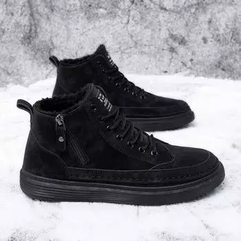 Мужские зимние ботинки, теплые зимние бархатные и утолщенные ботильоны для мужчин, модные универсальные ботинки на шнуровке, хлопковая обувь, новые 39 чёрный