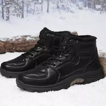 Мужские зимние ботинки Теплые зимние ботинки Нескользящая водонепроницаемая обувь Высокие плюшевые ботинки для активного отдыха Ботинки больших размеров 39 чёрный