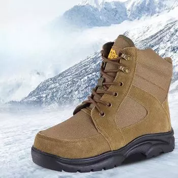 Мужские зимние ботинки, толстые теплые шерстяные ботинки, высококачественные ботинки из коровьей кожи и хлопка для мужчин, повседневная обувь для отдыха на открытом воздухе, большой размер 45 38 хаки