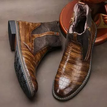 Мужские зимние ботинки в стиле ретро, теплые модные кожаные зимние сапоги