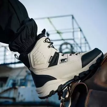 Мужские зимние ботинки водонепроницаемые, нескользящие, плюшевые, толстые, теплые и холодостойкие, с вращающимися кнопками 40 бежевый