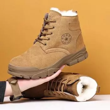 Мужские зимние ботинки, водонепроницаемые, теплые, с меховой подкладкой, зимние, со шнуровкой, для походов, короткие ботинки, без застежек, для улицы, высокие ботинки для работы, походов, армейские ботинки для мужчин 38