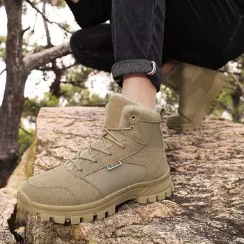Мужские зимние ботинки, водонепроницаемые, теплые, с меховой подкладкой, зимние походные ботинки, нескользящие, легкие, высокие, рабочие, походные, армейские ботинки для мужчин 39 коричневый