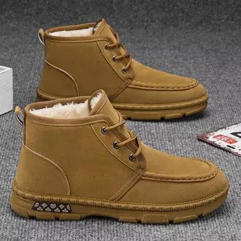Мужские зимние ботинки, зимние ботинки для мужчин, круглый носок, утолщенный бархат, легкая повседневная обувь, мягкая, удобная, для молодых мужчин 39 чёрный