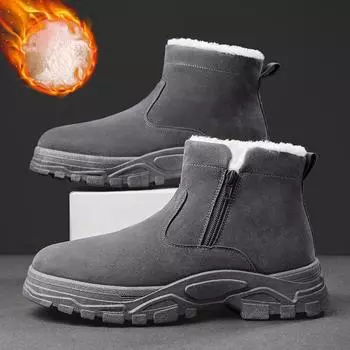 Мужские зимние ботинки, зимняя мода, бархатные теплые хлопковые ботинки, повседневные короткие ботинки для отдыха на природе, ботинки для ходьбы 39 чёрный
