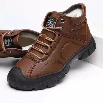 Мужские зимние брендовые зимние ботинки, непромокаемые кожаные кроссовки, очень теплые мужские ботинки, уличные мужские походные ботинки, рабочая обувь больших размеров 38 чёрный